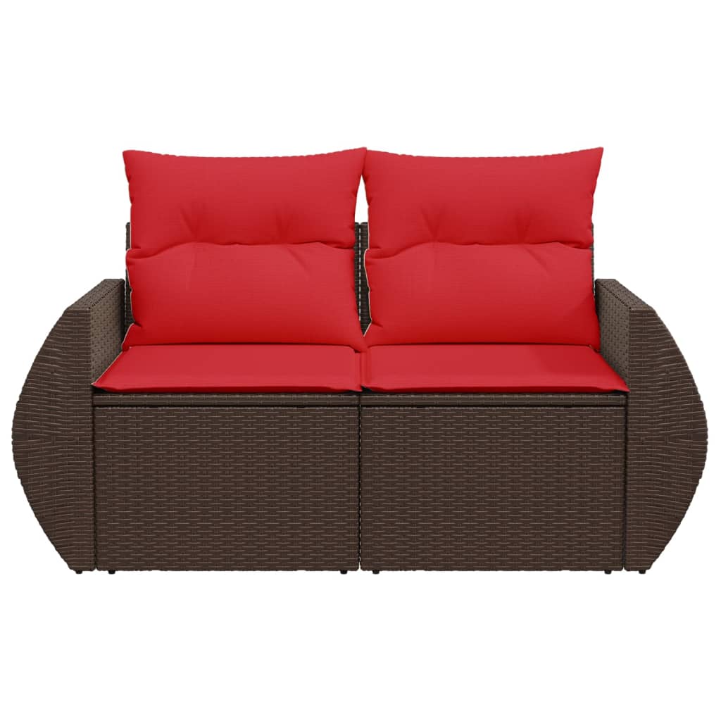 Gartensofa mit Kissen 2-Sitzer Braun Poly Rattan
