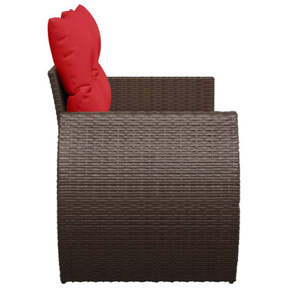 Gartensofa mit Kissen 2-Sitzer Braun Poly Rattan