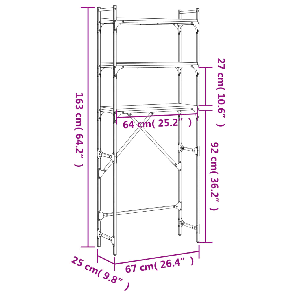 Waschmaschinenregal Schwarz 67x25x163 cm Holzwerkstoff