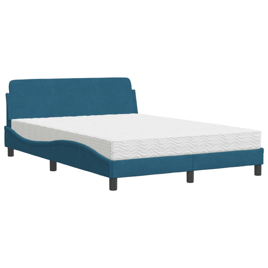 Bett mit Matratze "Dover" Blau 140x190 cm Samt
