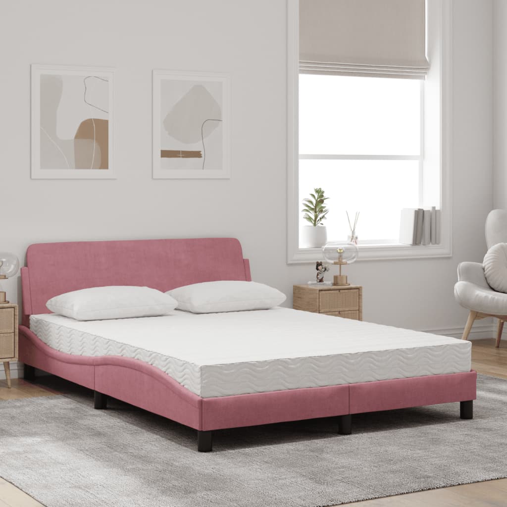Bett mit Matratze "Dover" Rosa 140x190 cm Samt