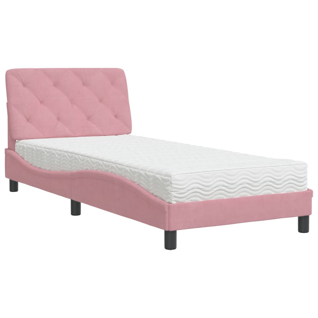 Bett mit Matratze Rosa 90x190 cm Samt