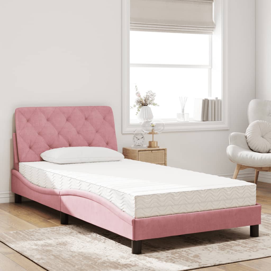Bett mit Matratze Rosa 100x200 cm Samt
