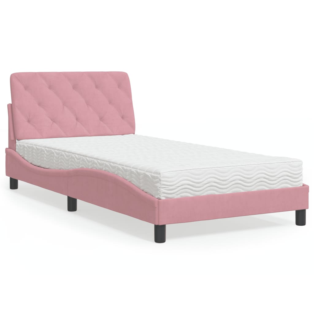 Bett mit Matratze Rosa 100x200 cm Samt