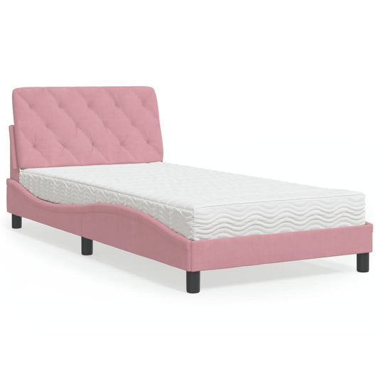 Bett mit Matratze Rosa 100x200 cm Samt