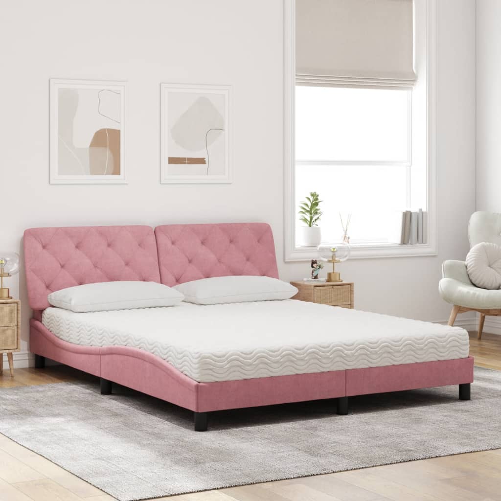 Bett mit Matratze Rosa 160x200 cm Samt