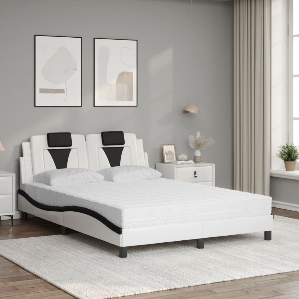 Bett "Viana" mit Matratze Weiß und Schwarz 140x190 cm Kunstleder