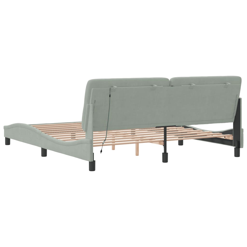 Bettgestell mit LED ohne Matratze Hellgrau 180x200 cm Samt