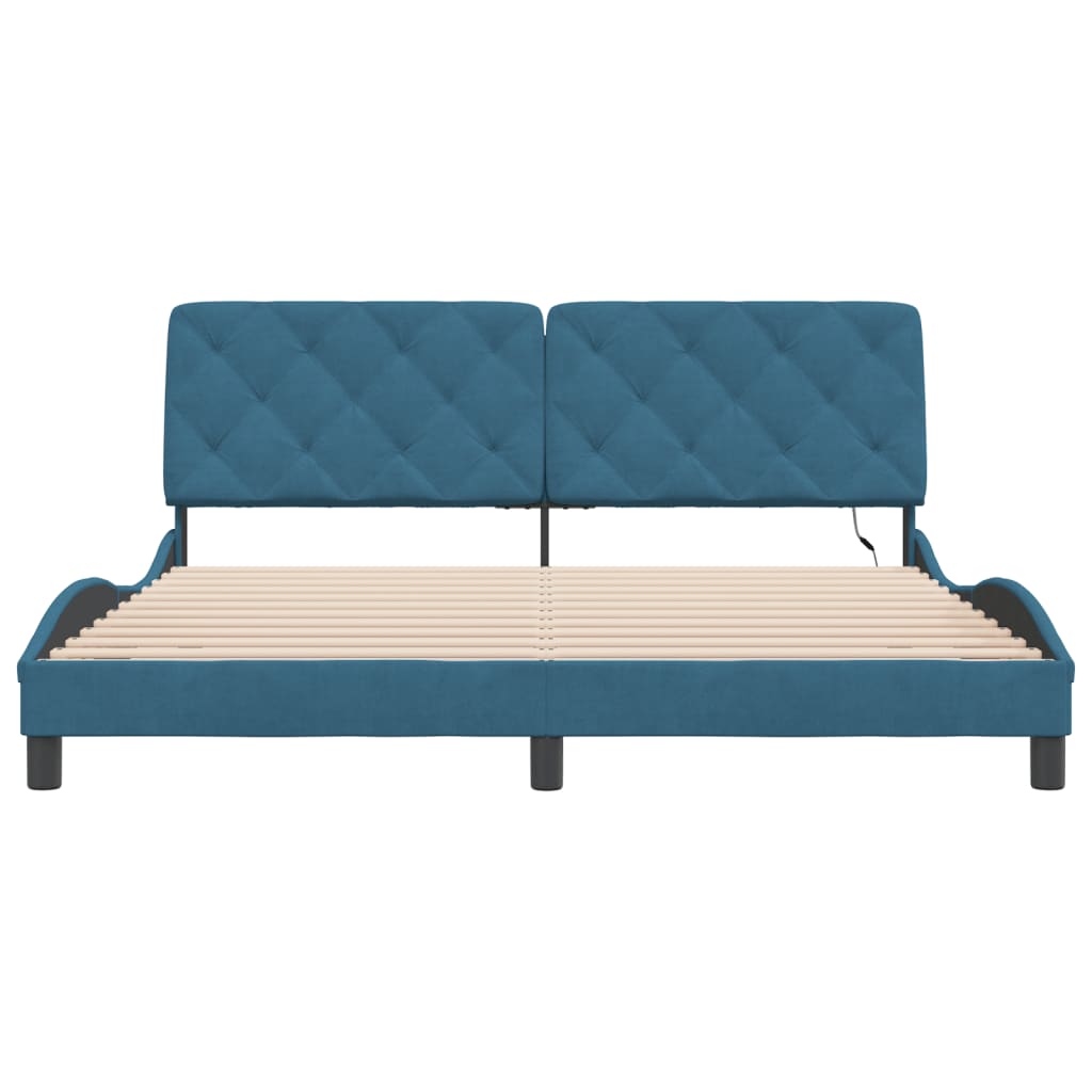 Bettgestell mit LED ohne Matratze Blau 180x200 cm Samt