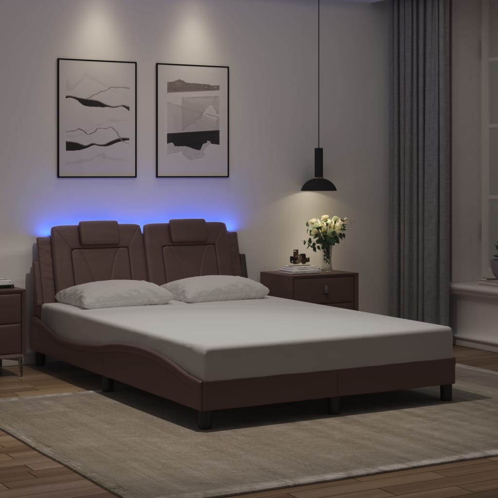 Bettgestell "Viana" mit LED ohne Matratze Braun 140x190 cm