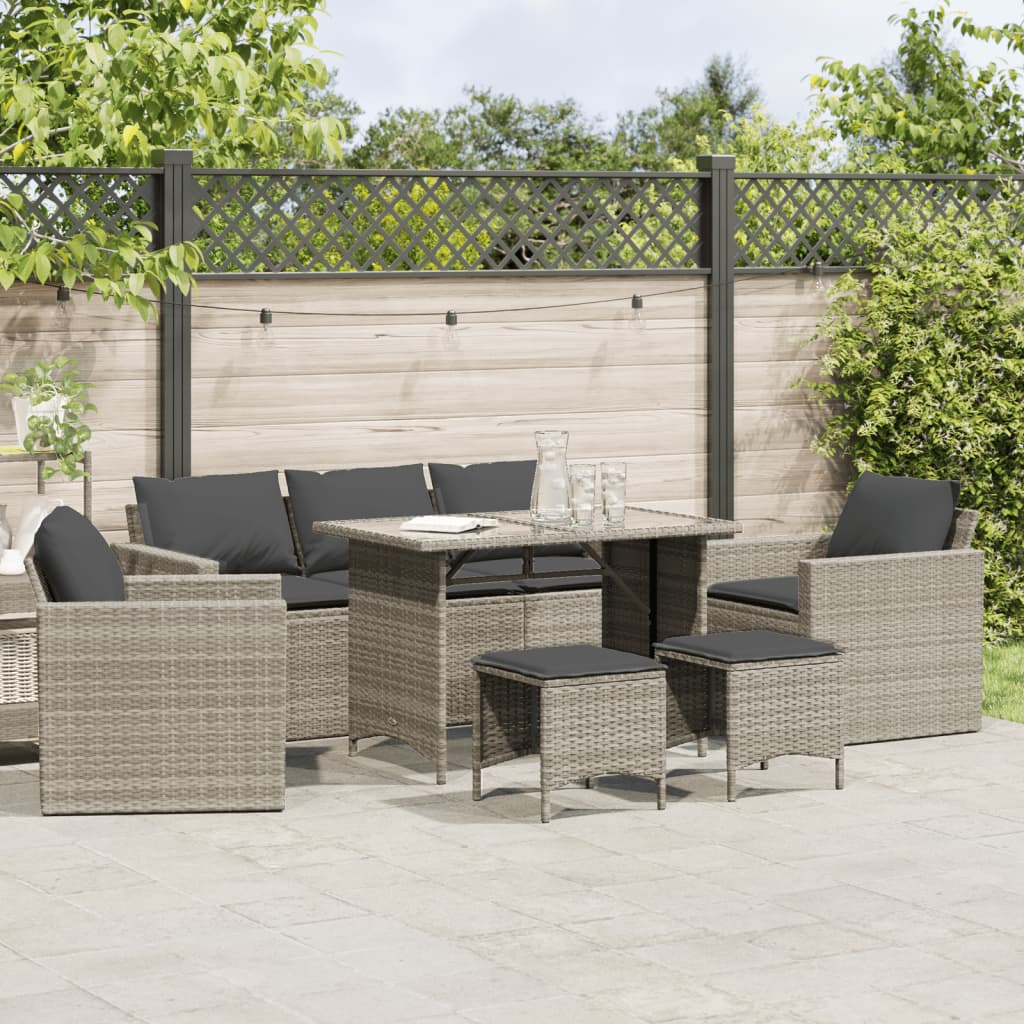 6-tlg. Garten-Sofagarnitur mit Kissen Hellgrau Poly Rattan