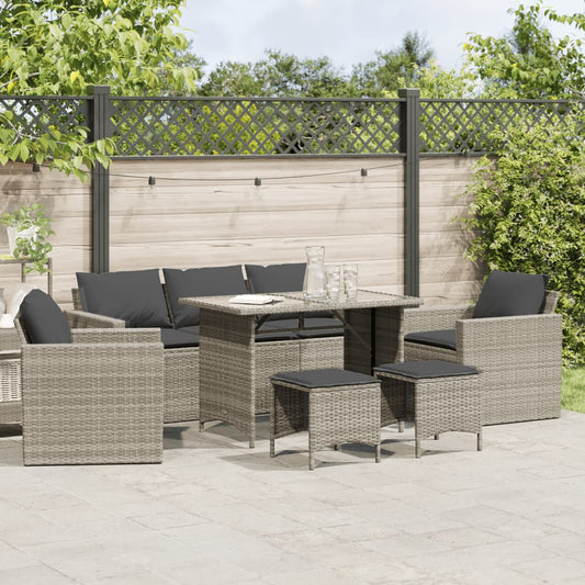 6-tlg. Garten-Sofagarnitur mit Kissen Hellgrau Poly Rattan