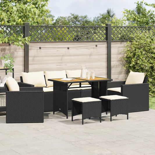 6-tlg. Garten-Sofagarnitur mit Kissen Schwarz Poly Rattan