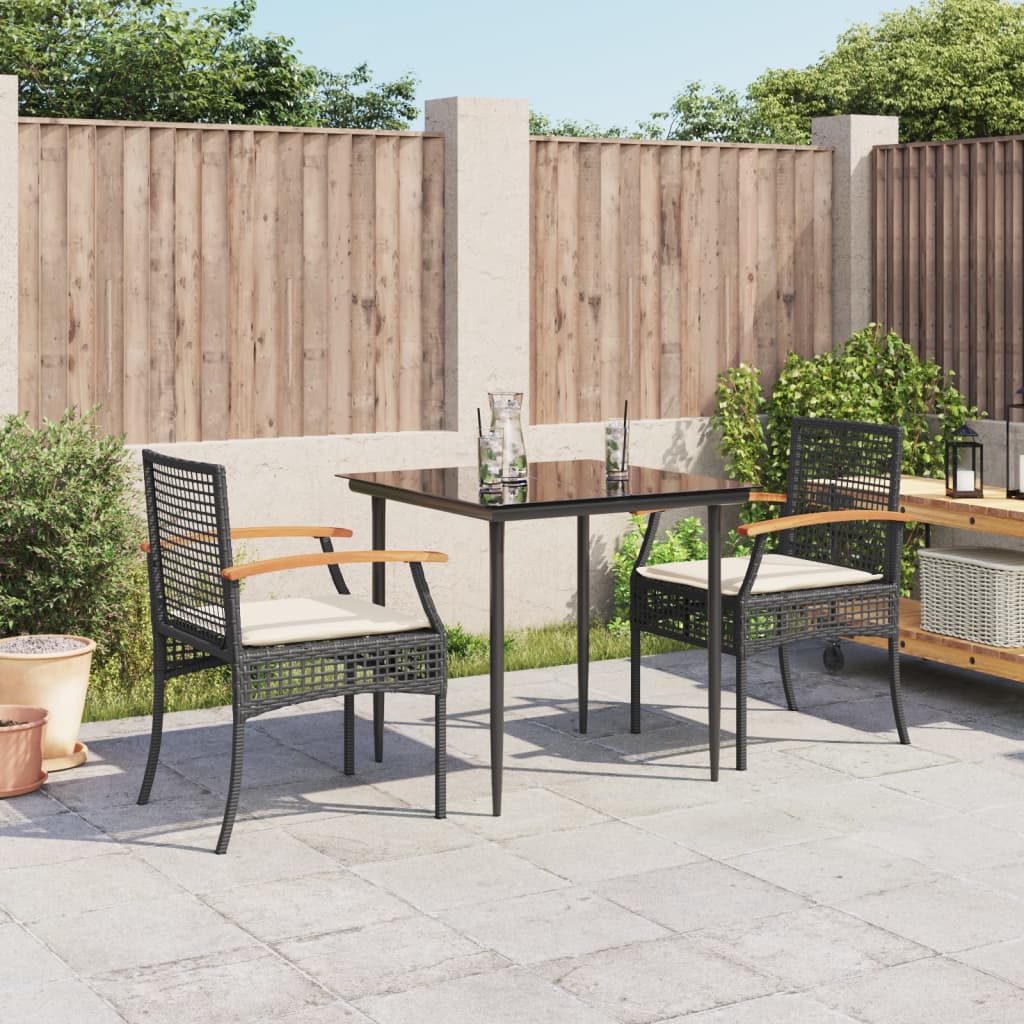 3-tlg. Garten-Essgruppe mit Kissen Schwarz Poly Rattan