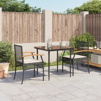 3-tlg. Garten-Essgruppe mit Kissen Schwarz Poly Rattan