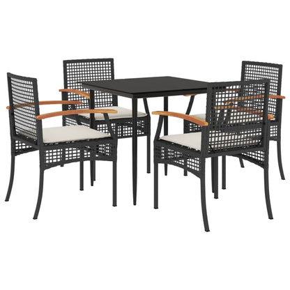 5-tlg. Garten-Essgruppe mit Kissen Schwarz Poly Rattan