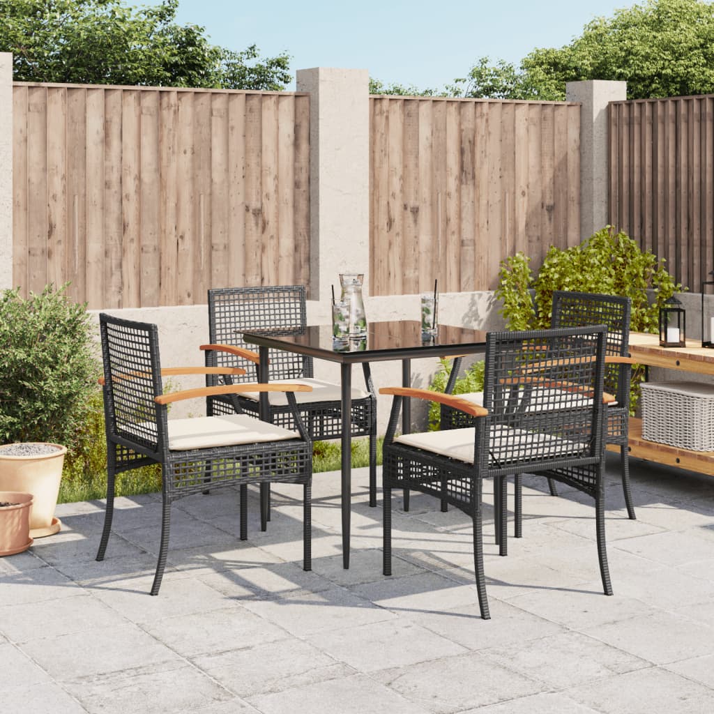 5-tlg. Garten-Essgruppe mit Kissen Schwarz Poly Rattan
