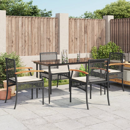 5-tlg. Garten-Essgruppe mit Kissen Schwarz Poly Rattan