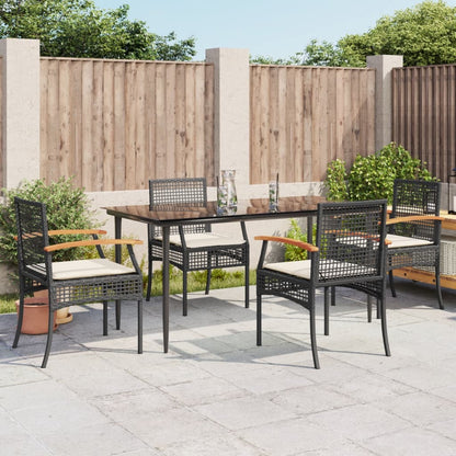 5-tlg. Garten-Essgruppe mit Kissen Schwarz Poly Rattan