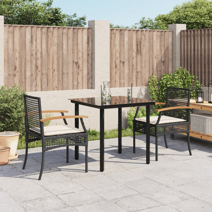 3-tlg. Garten-Essgruppe mit Kissen Schwarz Poly Rattan
