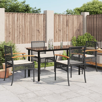 5-tlg. Garten-Essgruppe mit Kissen Schwarz Poly Rattan