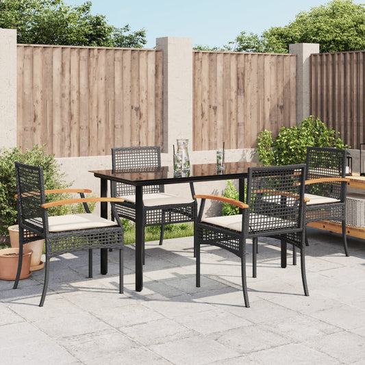 5-tlg. Garten-Essgruppe mit Kissen Schwarz Poly Rattan