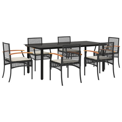 7-tlg. Garten-Essgruppe mit Kissen Schwarz Poly Rattan