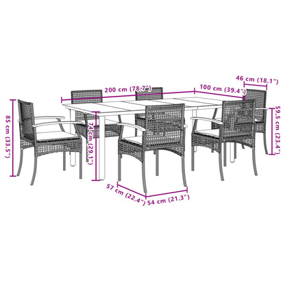 7-tlg. Garten-Essgruppe mit Kissen Schwarz Poly Rattan