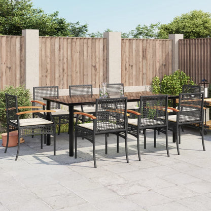 9-tlg. Garten-Essgruppe mit Kissen Schwarz Poly Rattan