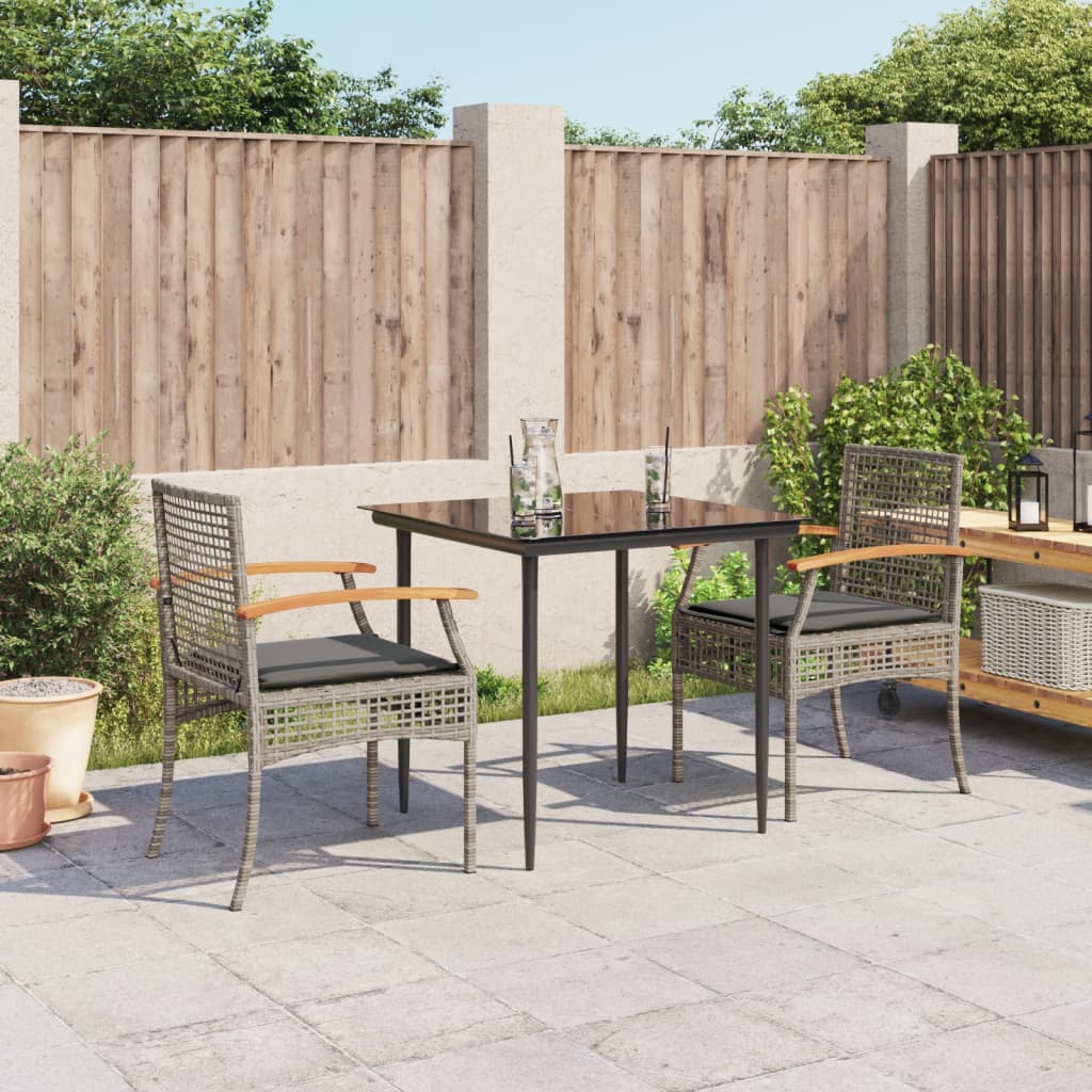 3-tlg. Garten-Essgruppe mit Kissen Grau Poly Rattan