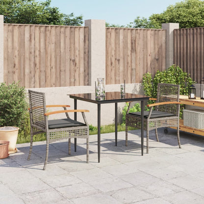 3-tlg. Garten-Essgruppe mit Kissen Grau Poly Rattan