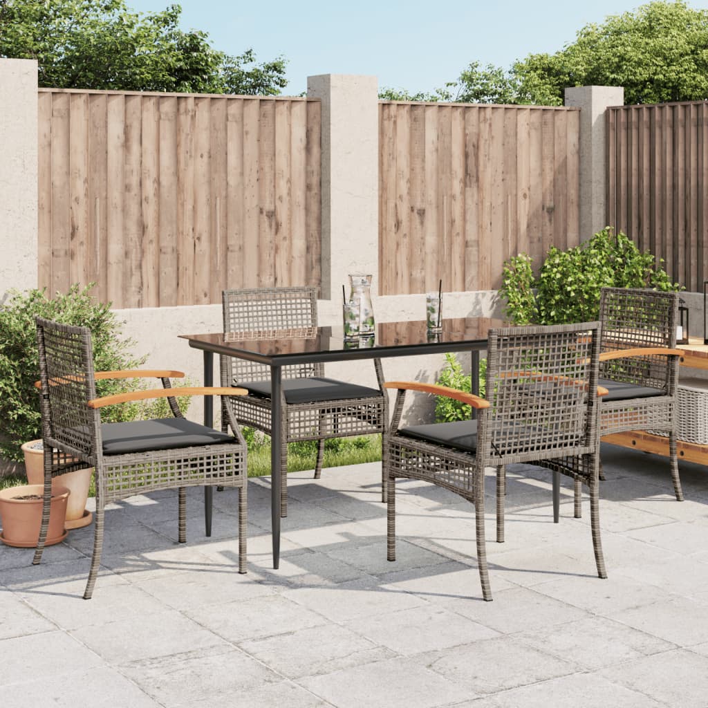 5-tlg. Garten-Essgruppe mit Kissen Grau Poly Rattan