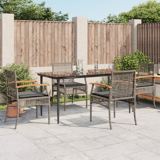 5-tlg. Garten-Essgruppe mit Kissen Grau Poly Rattan
