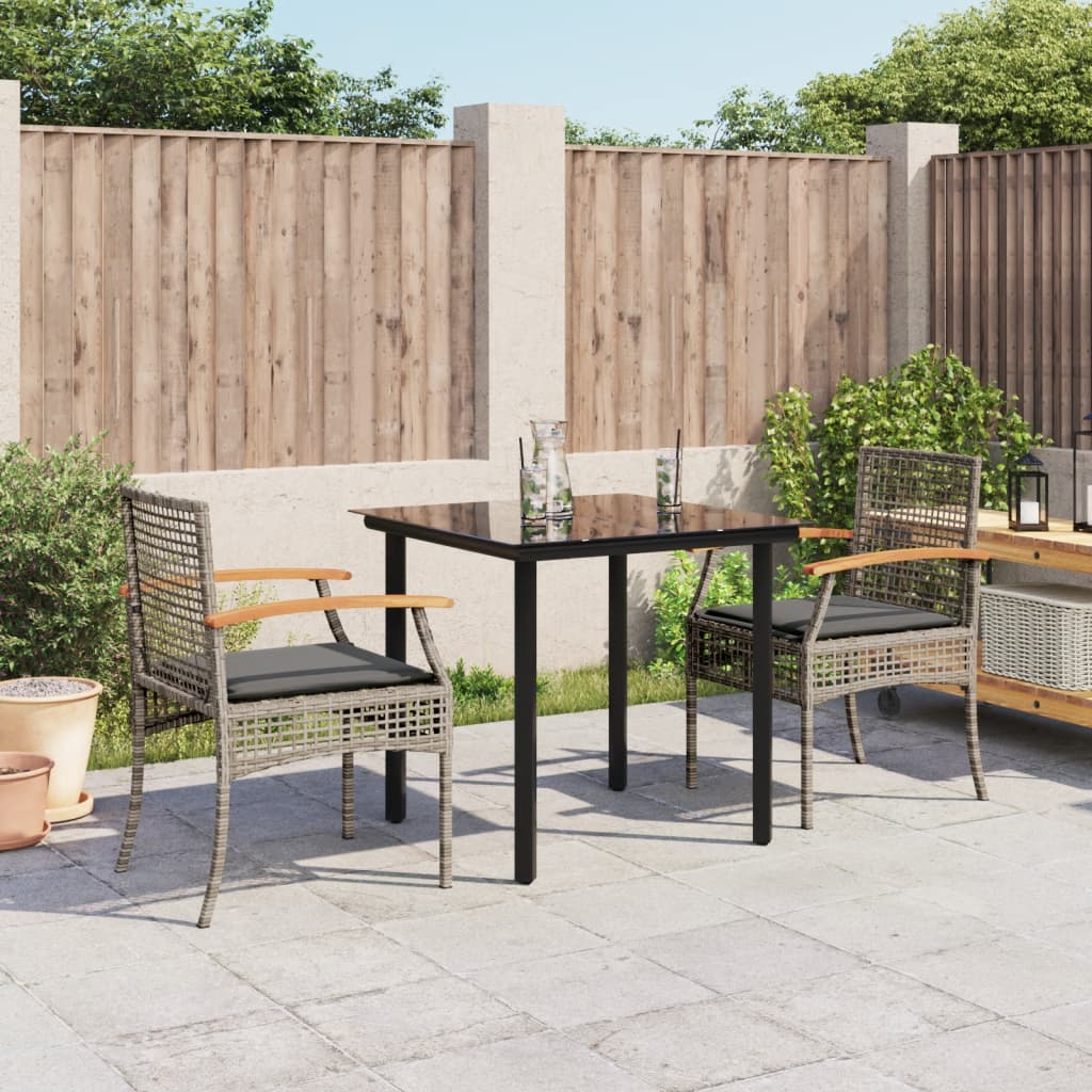 3-tlg. Garten-Essgruppe mit Kissen Grau Poly Rattan