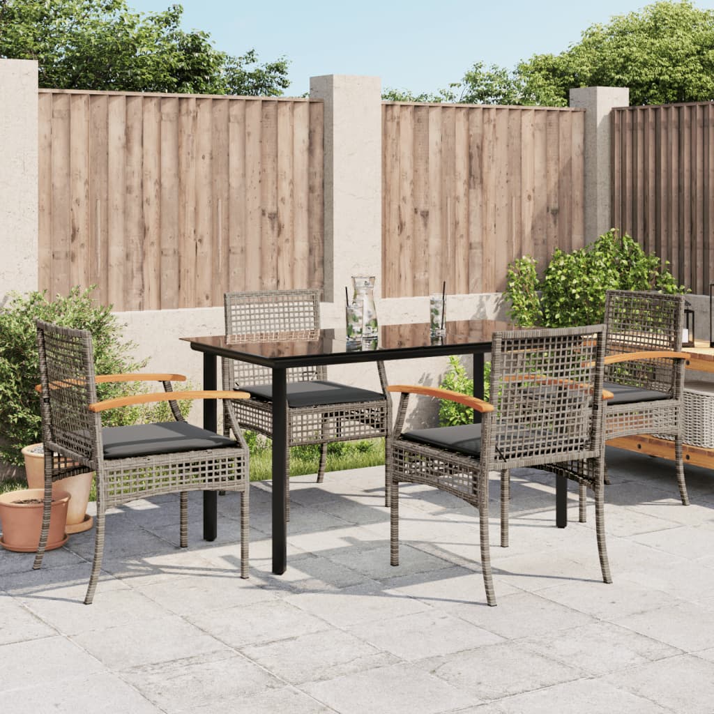 5-tlg. Garten-Essgruppe mit Kissen Grau Poly Rattan