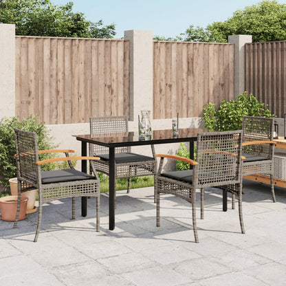 5-tlg. Garten-Essgruppe mit Kissen Grau Poly Rattan
