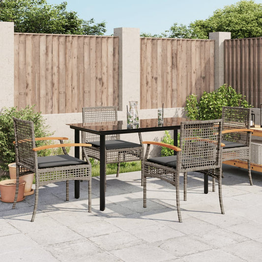 5-tlg. Garten-Essgruppe mit Kissen Grau Poly Rattan