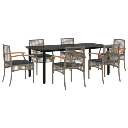 7-tlg. Garten-Essgruppe mit Kissen Grau Poly Rattan