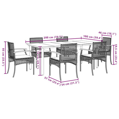 7-tlg. Garten-Essgruppe mit Kissen Grau Poly Rattan