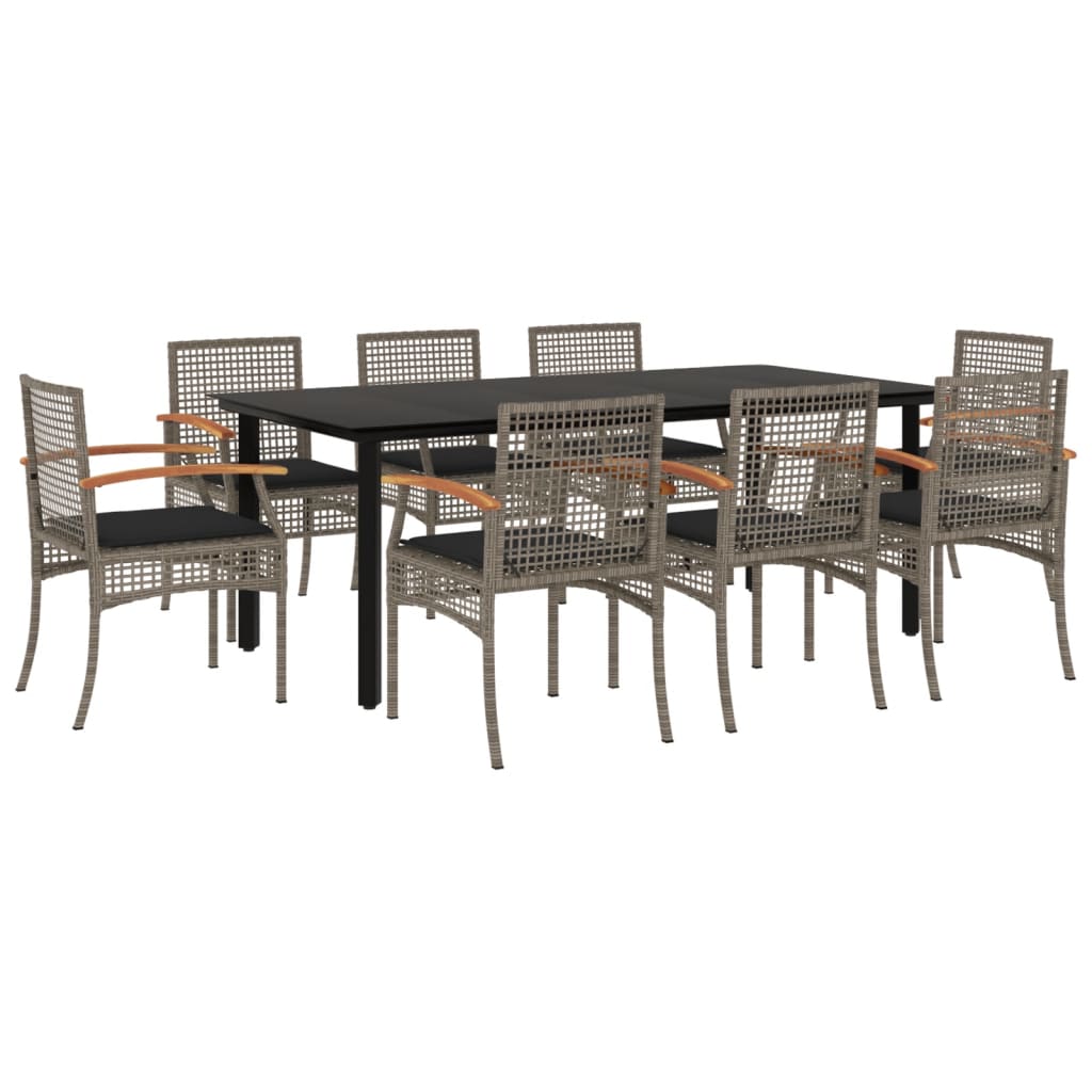9-tlg. Garten-Essgruppe mit Kissen Grau Poly Rattan