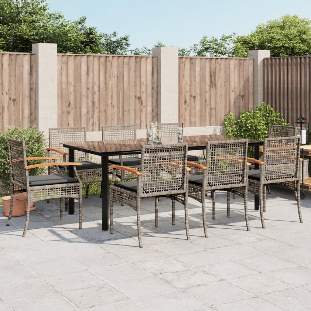 9-tlg. Garten-Essgruppe mit Kissen Grau Poly Rattan