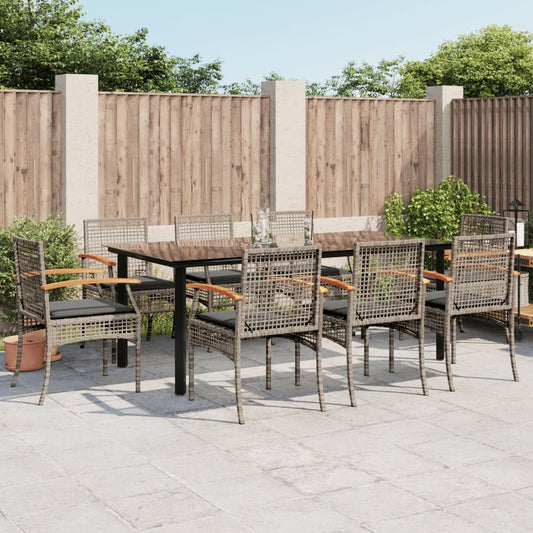9-tlg. Garten-Essgruppe mit Kissen Grau Poly Rattan