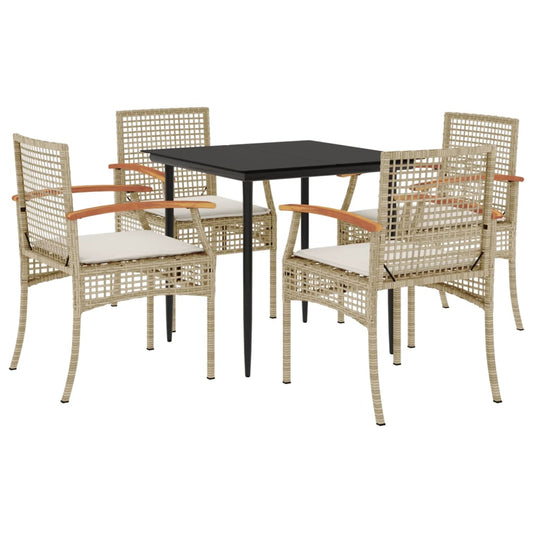 5-tlg. Garten-Essgruppe mit Kissen Beige Poly Rattan