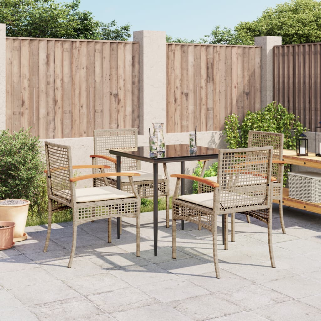 5-tlg. Garten-Essgruppe mit Kissen Beige Poly Rattan