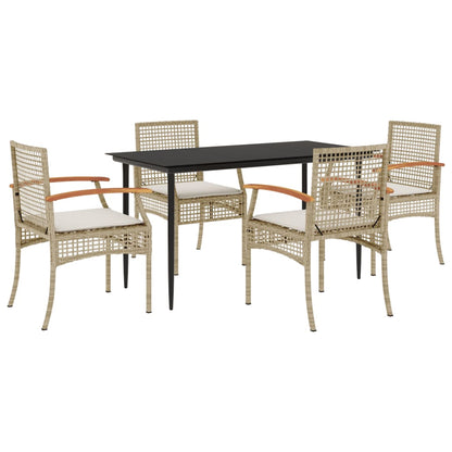 5-tlg. Garten-Essgruppe mit Kissen Beige Poly Rattan