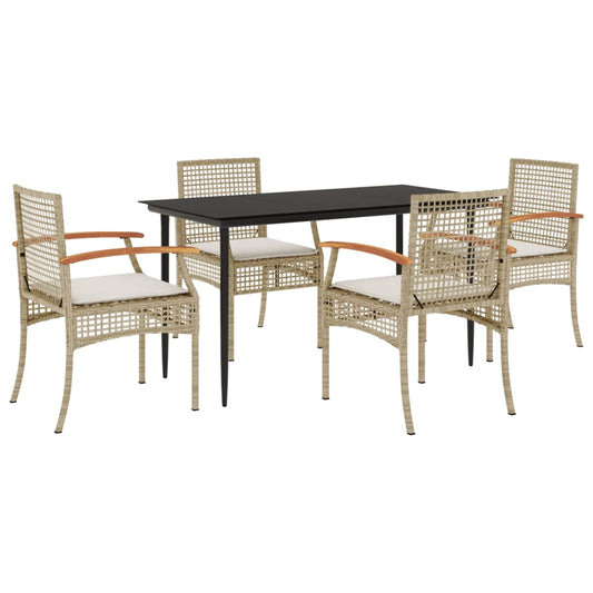 5-tlg. Garten-Essgruppe mit Kissen Beige Poly Rattan