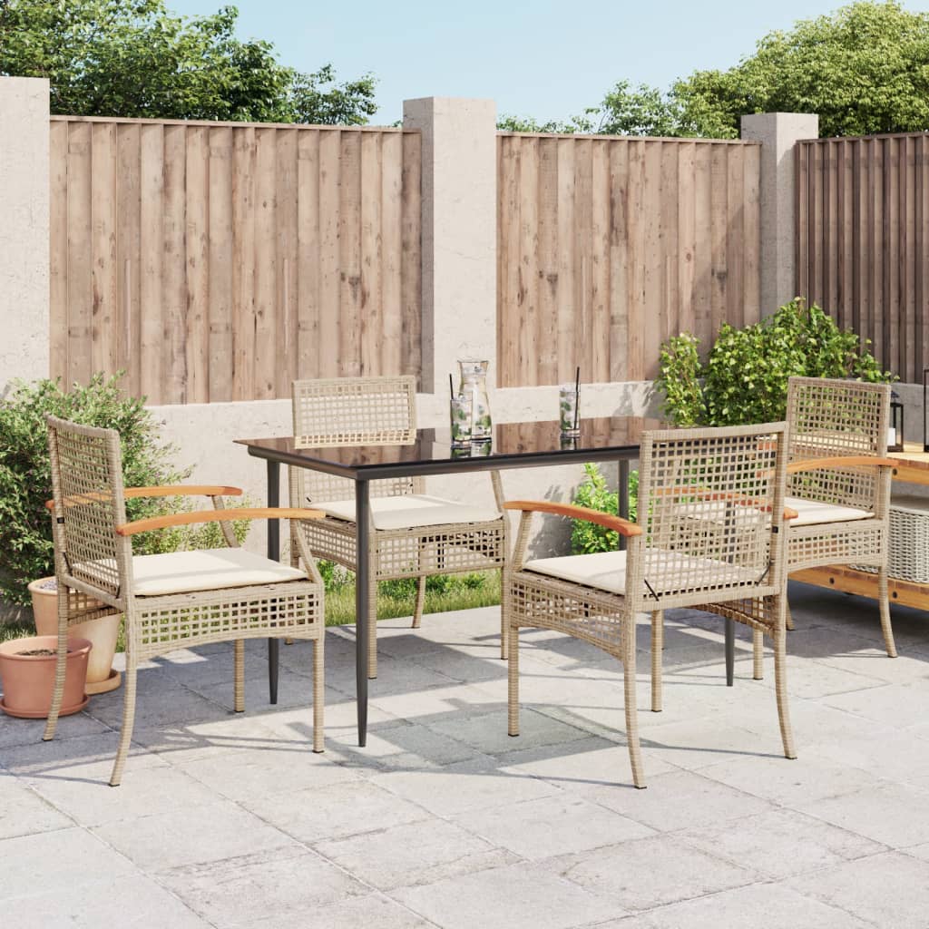 5-tlg. Garten-Essgruppe mit Kissen Beige Poly Rattan
