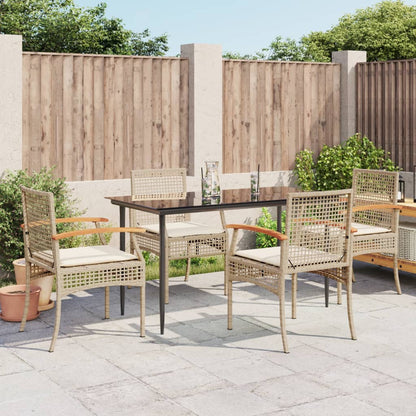 5-tlg. Garten-Essgruppe mit Kissen Beige Poly Rattan