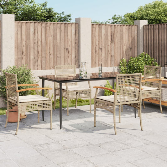 5-tlg. Garten-Essgruppe mit Kissen Beige Poly Rattan