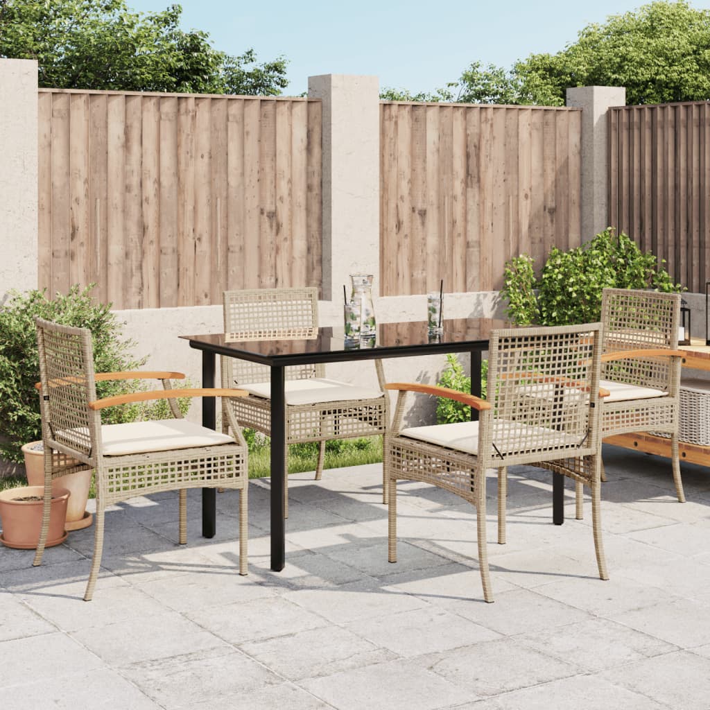 5-tlg. Garten-Essgruppe mit Kissen Beige Poly Rattan